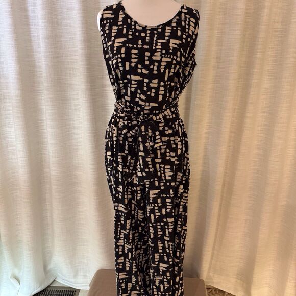 H by Halston Black/white‎  Sz S Petite Jet Set Jersey Crop Wide-Leg Jumpsuit - Picture 1 of 11